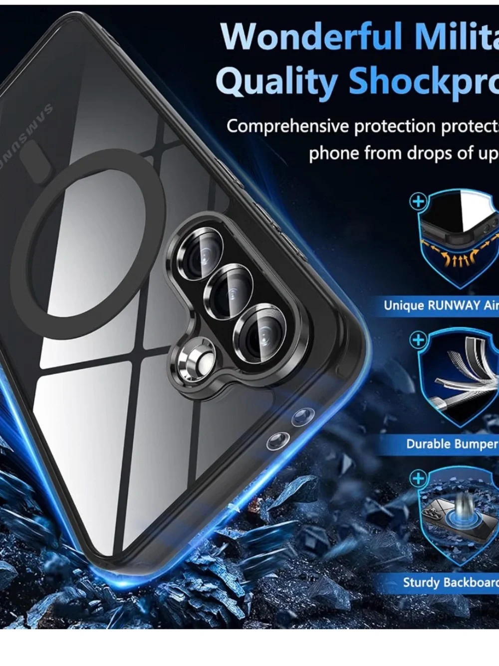 Samsung Galaxy A36 5G Black Clear Magnetic Ring Shockproof Case/Screen Protector